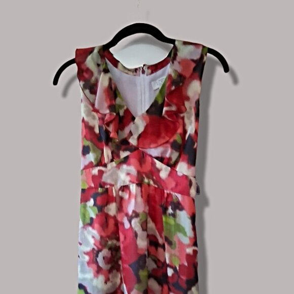 LOFT Sleeveless Floral Ruffle Neck dress - Multi Color Size 8P - Picture 2 of 5